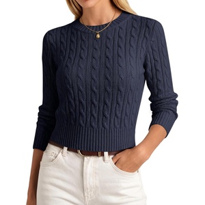 image:imageANRABESS Womens Cable Knit Fall Lightweight Cropped SweatersNavy Blue