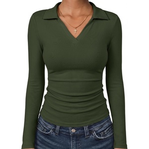 image:imageANRABESS Womens Long Sleeve Fitted Polo Shirts Fall Business Casual TopArmy Green