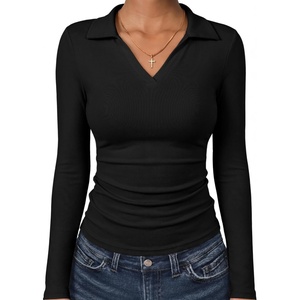 image:imageANRABESS Womens Long Sleeve Fitted Polo Shirts Fall Business Casual TopBlack
