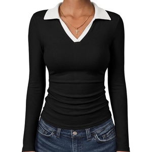 image:imageANRABESS Womens Long Sleeve Fitted Polo Shirts Fall Business Casual TopBlack White
