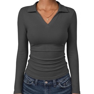 image:imageANRABESS Womens Long Sleeve Fitted Polo Shirts Fall Business Casual TopGrey
