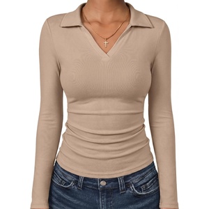 image:imageANRABESS Womens Long Sleeve Fitted Polo Shirts Fall Business Casual TopKhaki