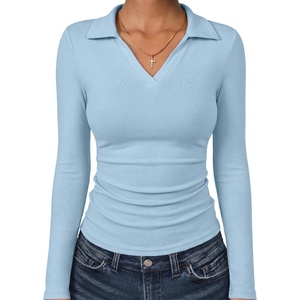 image:imageANRABESS Womens Long Sleeve Fitted Polo Shirts Fall Business Casual TopLight Blue