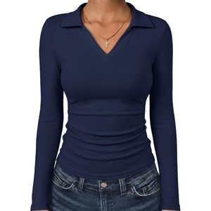 image:imageANRABESS Womens Long Sleeve Fitted Polo Shirts Fall Business Casual TopNavy Blue
