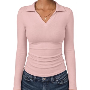 image:imageANRABESS Womens Long Sleeve Fitted Polo Shirts Fall Business Casual TopPink