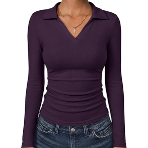 image:imageANRABESS Womens Long Sleeve Fitted Polo Shirts Fall Business Casual TopPurple
