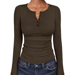 image:imageANRABESS Womens Long Sleeve Shirts Fall Henley TopsBrown