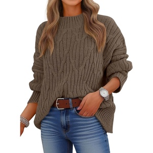 image:imageANRABESS Womens Mock Neck Cable Knit SweatersCoffee