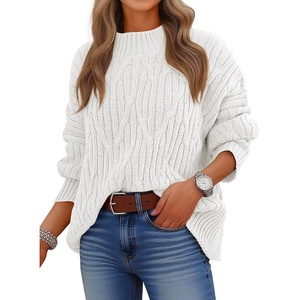 image:imageANRABESS Womens Mock Neck Cable Knit SweatersWhite