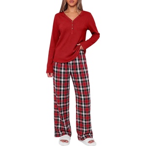 image:imageANRABESS Womens Pajama Sets Sleepwear Lounge Set Fall 2 Piece Outfits PjsRed  Red Plaid