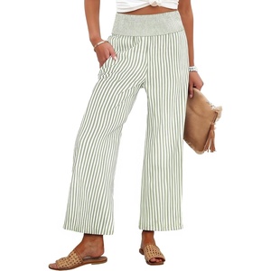 image:imageANRABESS Womens Striped Gingham Palazzo PantsArmy Green White Stripe