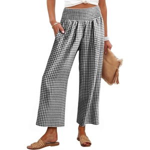 image:imageANRABESS Womens Striped Gingham Palazzo PantsBlack White Plaid