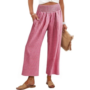 image:imageANRABESS Womens Striped Gingham Palazzo PantsRed White Plaid
