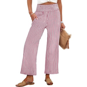 image:imageANRABESS Womens Striped Gingham Palazzo PantsRed White Stripe