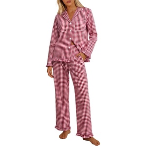 image:imageANRABESS Womens Striped amp Gingham Pajama SetsRed White Plaid