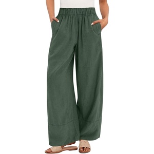 image:imageANRABESS Womens Wide Leg Linen PantsArmy Green