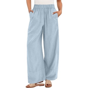 image:imageANRABESS Womens Wide Leg Linen PantsBaby Blue