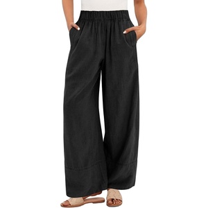 image:imageANRABESS Womens Wide Leg Linen PantsBlack
