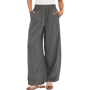 image:imageANRABESS Womens Wide Leg Linen PantsDark Grey