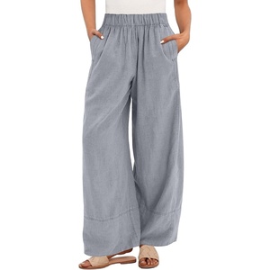 image:imageANRABESS Womens Wide Leg Linen PantsGrey
