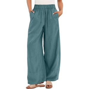 image:imageANRABESS Womens Wide Leg Linen PantsLake Blue