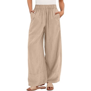 image:imageANRABESS Womens Wide Leg Linen PantsLight Khaki