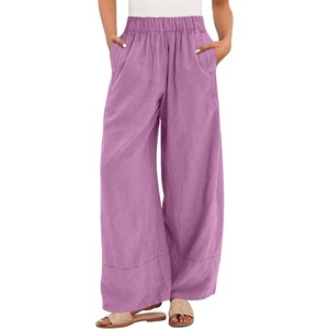 image:imageANRABESS Womens Wide Leg Linen PantsPurple