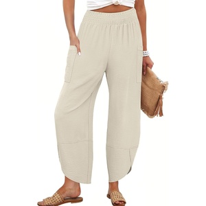 image:imageANRABESS Womens Wide Leg Palazzo Capri Barrel PantsApricot