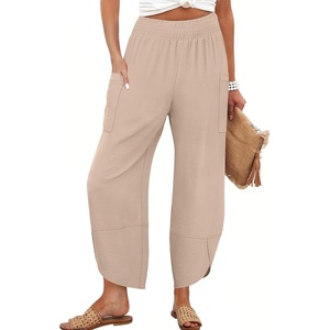 image:imageANRABESS Womens Wide Leg Palazzo Capri Barrel PantsBeige