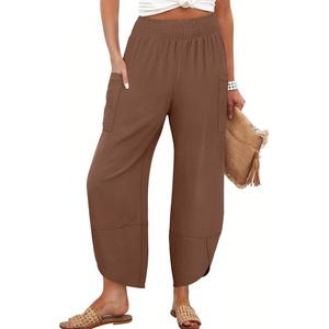 image:imageANRABESS Womens Wide Leg Palazzo Capri Barrel PantsBrown Red