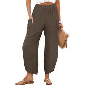 image:imageANRABESS Womens Wide Leg Palazzo Capri Barrel PantsCoffee