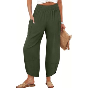 image:imageANRABESS Womens Wide Leg Palazzo Capri Barrel PantsDark Green
