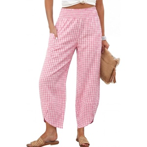 image:imageANRABESS Womens Wide Leg Palazzo Capri Barrel PantsPink White Plaid