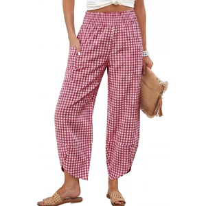 image:imageANRABESS Womens Wide Leg Palazzo Capri Barrel PantsRed White Plaid