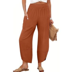 image:imageANRABESS Womens Wide Leg Palazzo Capri Barrel PantsRust Orange