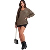 image:imageANRABESS Oversized Sweatshirt for Women Off the Shoulder V Neck Sweater TopBrown