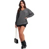 image:imageANRABESS Oversized Sweatshirt for Women Off the Shoulder V Neck Sweater TopDark Grey