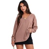 image:imageANRABESS Oversized Sweatshirt for Women Off the Shoulder V Neck Sweater TopDeep Apricot