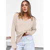 image:imageANRABESS Ribbed V Neck Long Sleeve Shirts for WomenBeige