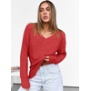 image:imageANRABESS Ribbed V Neck Long Sleeve Shirts for WomenBright Red
