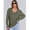 image:imageANRABESS Ribbed V Neck Long Sleeve Shirts for WomenDeep Green