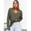 image:imageANRABESS Ribbed V Neck Long Sleeve Shirts for WomenDeep Green