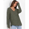 image:imageANRABESS Ribbed V Neck Long Sleeve Shirts for WomenDeep Green