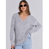 image:imageANRABESS Ribbed V Neck Long Sleeve Shirts for WomenGrey