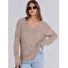 image:imageANRABESS Ribbed V Neck Long Sleeve Shirts for WomenKhaki