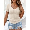 image:imageANRABESS Short Sleeve Sweaters for Women Lightweight Fall V Neck Knit TopBeige
