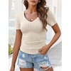 image:imageANRABESS Short Sleeve Sweaters for Women Lightweight Fall V Neck Knit TopBeige