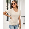 image:imageANRABESS Short Sleeve Sweaters for Women Lightweight Fall V Neck Knit TopBeige