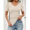 image:imageANRABESS Short Sleeve Sweaters for Women Lightweight Fall V Neck Knit TopBeige