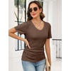 image:imageANRABESS Short Sleeve Sweaters for Women Lightweight Fall V Neck Knit TopBrown Coffee